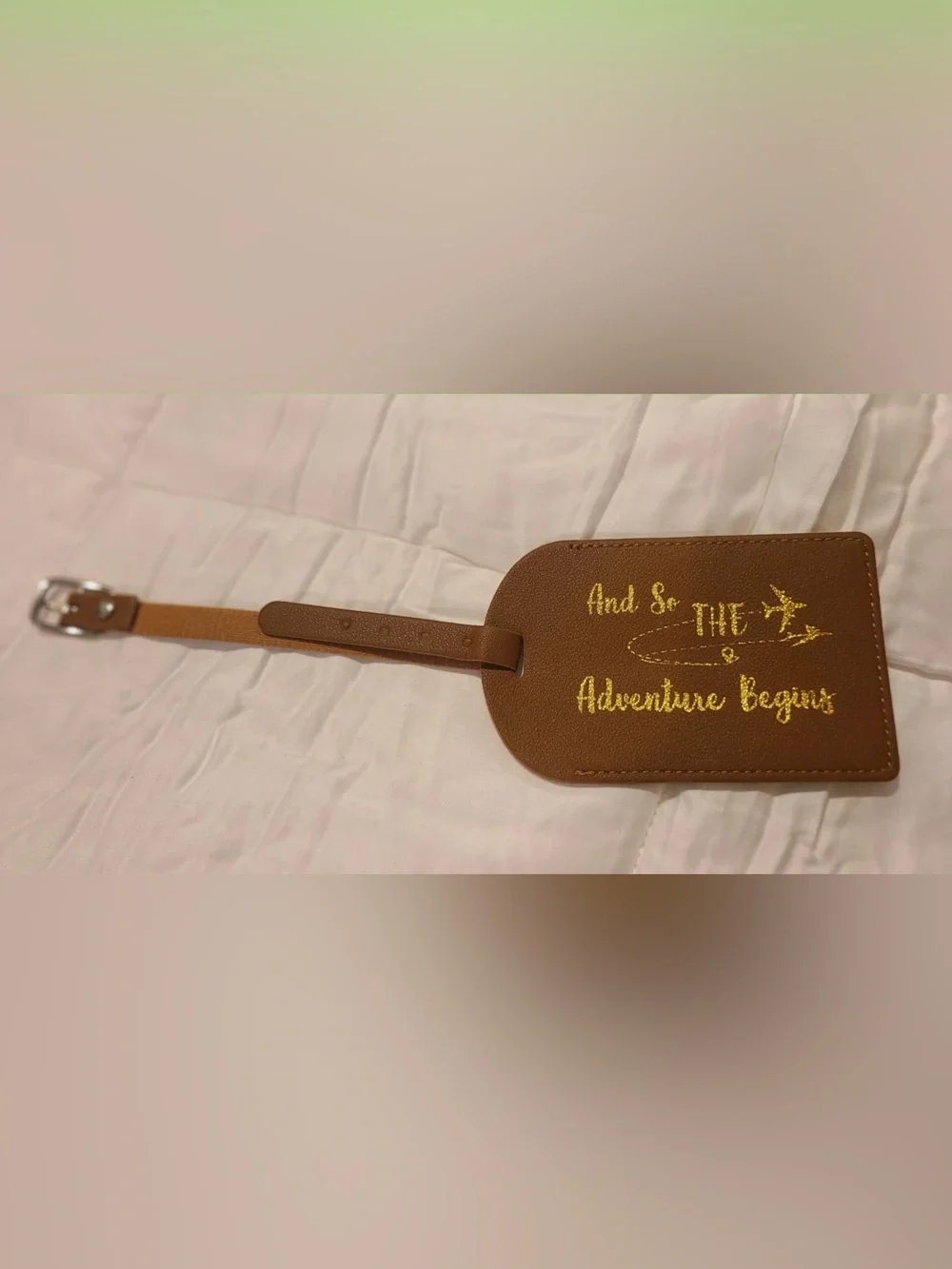 48 Brown Faux Leather Luggage Tag with Gold Foil script for weddings favors